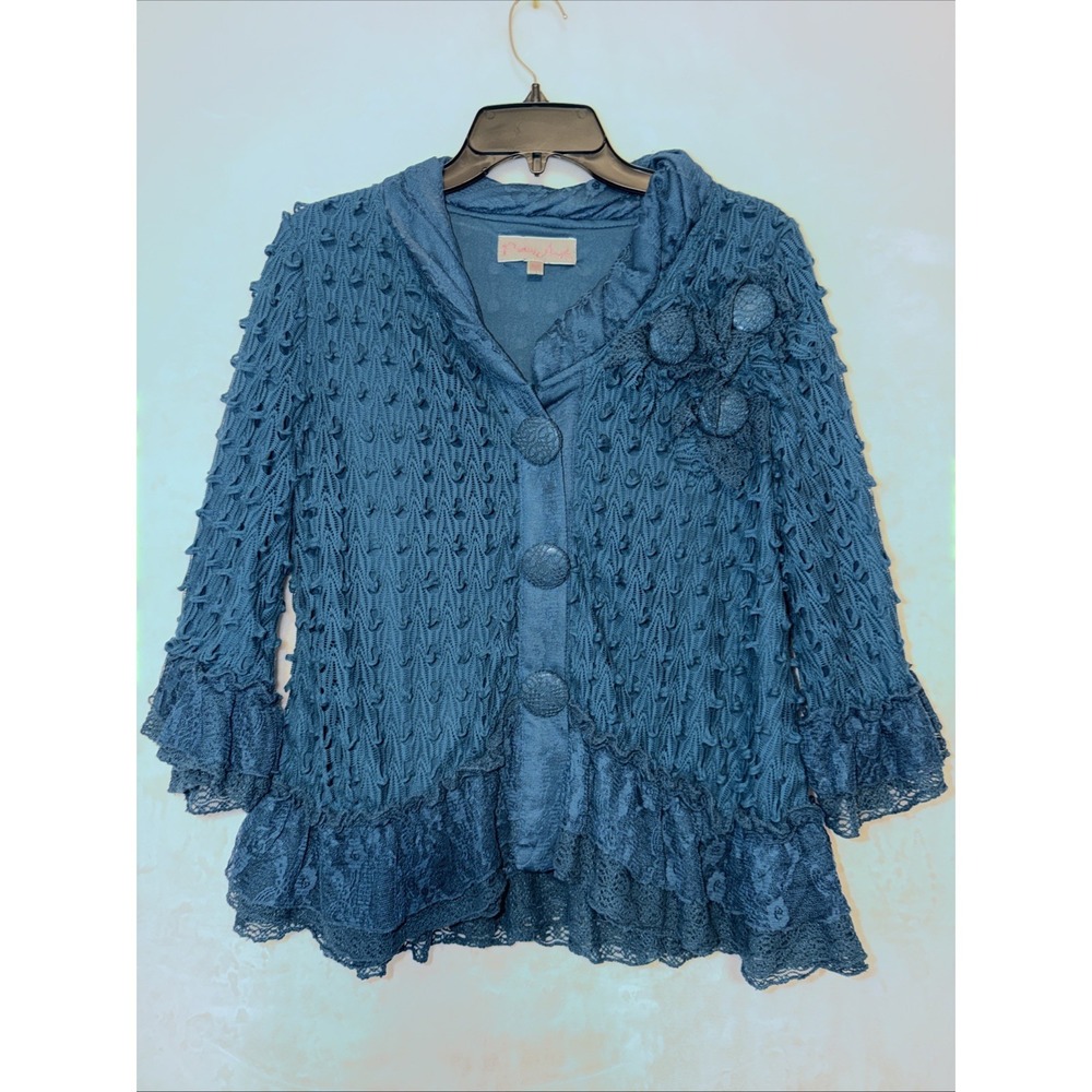 Pretty Angel Emerald Green Ruffle Fairy Jacket‎ Linen Blend Lined Cottagecore M